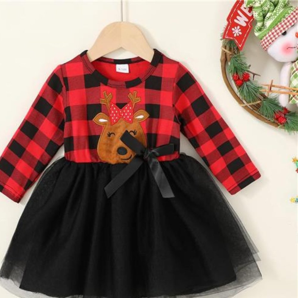 Toddler Girl Christmas Dress Tutu Reindeer Holiday Party Childrens Clothes 3T 4T